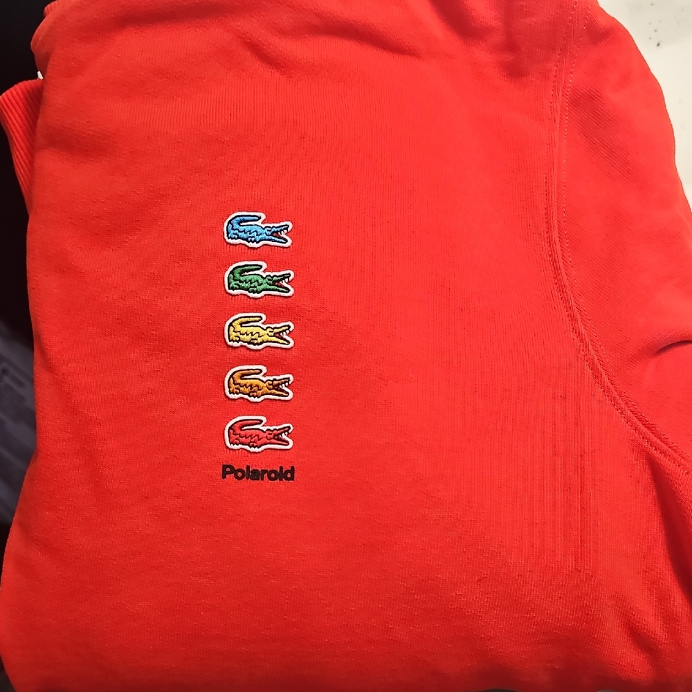 Lacoste Red Hooded Sweatshirt with Multicolor Crocodile Logos